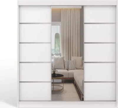 Produktbild von Easy Furniture A6 Schiebetüren Kleiderschrank 250 cm mit Spiegel - Schlafzimmermöbel, Aufbewahrung - Mehrzweckschrank - Farbe: Weiß - 3 Schiebetüren - Kleiderschrank