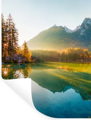 Produktbild von MuchoWow® Wandtattoo Wandsticker Wandaufkleber See - Wald - Berge - Natur - Sonne - Landschaft 90x120 cm Selbstklebend und Repositionierbar - Faltenfrei