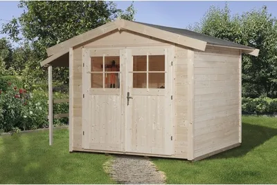 Produktbild von Gartenhaus weka Massivholzhaus 28mm mit Schleppdach und Fußboden 349 x 235 cm natur
