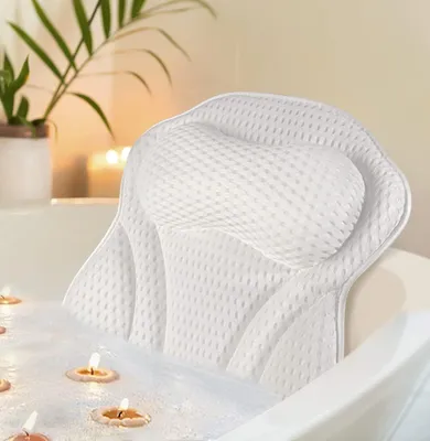 Produktbild von Badewannenkissen, Badewannen Kissen mit Weichem 4D Netzgewebe und 6 Rutschfesten Saugnäpfen, weich und bequem, geeignet für alle Badewannen