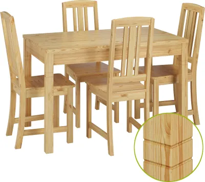 Produktbild von Vollholz-Essgruppe mit Tisch und 4 Stühle Kiefer Massivholz natur 90.70-51 B-Set 22