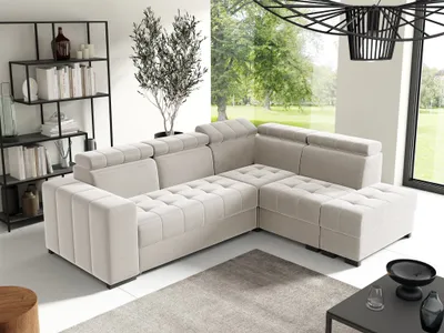 Produktbild von Ecksofa Schlafsofa Sofa CESENA Stoff Salvador Beige Ottomane Rechts