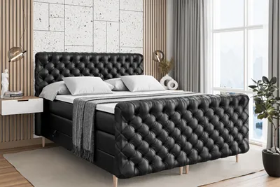 Produktbild von ALTDECOR Boxspringbett mit Holz Füßen, Matratze und Lattenrost, Topper, Fußteil, Polsterbett mit Bettkasten, Bett mit Stauraum H3- und H4- Matratze -BOXI8-FD-Z KING-200x200 - Schwarz Kunstleder