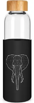 Produktbild von Glasflasche, 550 ml, mit Bambusdeckel und Elefantendruck