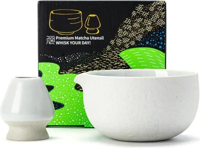 Produktbild von TEANAGOO Matcha Chawan Steinstruktur 18 OZ Grau mit Schneebesenablage