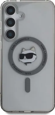 Produktbild von Karl Lagerfeld Button Choupette Head Printed Logo MagSafe - Samsung Galaxy S25 Hülle (Schwarz)