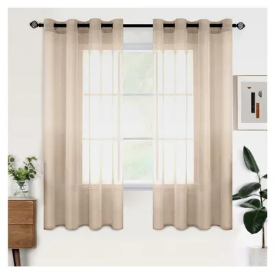Produktbild von Transparente Kurzvorhänge mit Ösen für Wohnzimmer und Schlafzimmer, 2er Set 140x145 cm (B x H) Beige