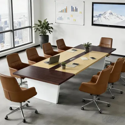 Image de Table de conférence, dimensions 240x120x74 cm, noir et blanc, plateau de 2,5 cm d'épaisseur