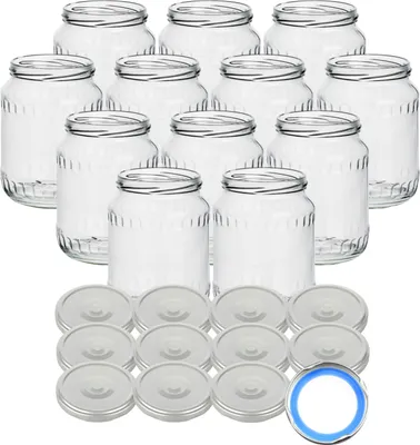 Produktbild von gouveo 12er Set Einmachgläser 720 ml Facette mit Schraub-Deckel silberfarben BLUESEAL - Große Vorratsgläser mit Drehverschluss TO82 - Leere Marmeladengläser, Einkochgläser, Einweckgläser, Aufbewahrungsgläser