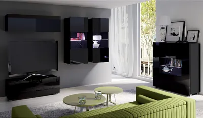 Produktbild von Wohnmöbel Set in schwarz Hochglanz mit LED Beleuchtung CAIRNS-132
