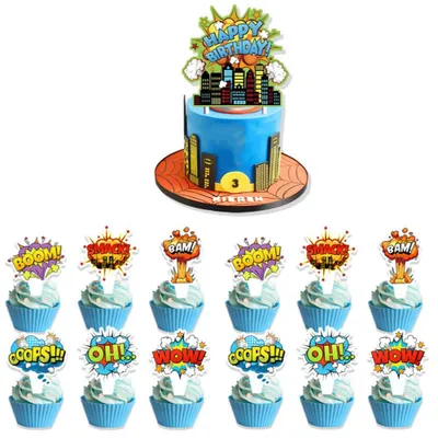 Superhelden-Taarttopper, 13 Stück, Cupcake-Fähnchen, Geburtstagsdeko