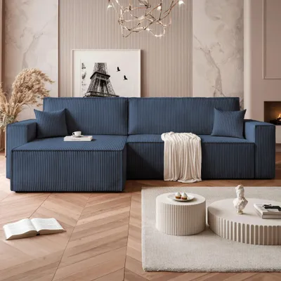 Produktbild von Ecksofa Mulri XL Poso 05 Kobaltblau Cord Schlaffunktion Universell Bettkasten