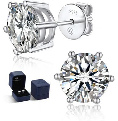Produktbild von Ohrstecker Damen Moissanit 925 Silber 0,6 Karat (0.3ct*2) 4mm Sechszackig Hypoallergen Geschenk