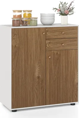 Image de COSTWAY Buffet, buffet avec 2 tiroirs, 2 portes et 3 étagères, armoire de rangement, commode pour salle à manger, salon et couloir, naturel