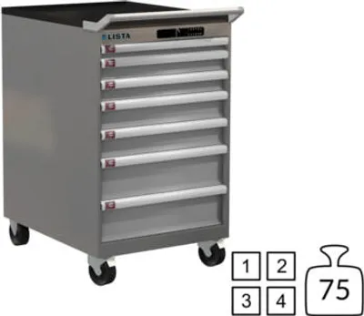 Produktbild von Lista Schubladenschrank - 78.159.521 - 990 x 564 x 725 mm (HxBxT) - 7 Schubladen - 75 kg - Code Lock - NCS S 6502-B/RAL 7035