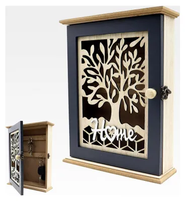 Produktbild von Schlüsselkasten aus Holz mit 6 Haken, Schlüsselschrank aus Naturholz, Vintage-Schlüsselbox im Retro-Design für Zimmer, Eingang, Büro, Flur, Schlüsselhalter