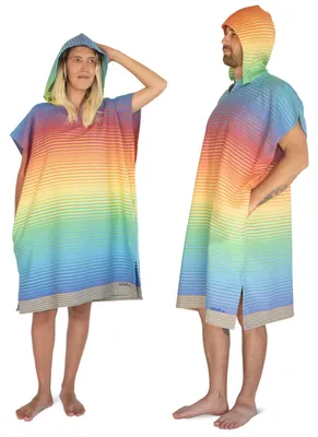 Imagen del producto de Poncho de surf para adultos, fabricado con algodón orgánico, diseño arcoíris, talla L/XL
