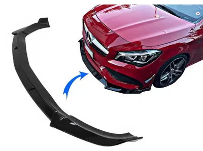 Productafbeelding van Voorbumperlip verlengstuk voor Mercedes CLA C117 X117 Sport Line, modeljaren 2016-2018, glanzend zwart.