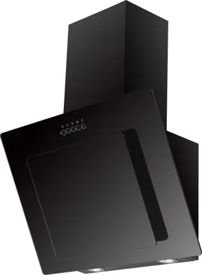 A black kitchen hood is shown against a white background.