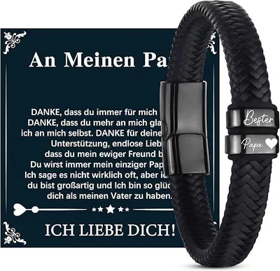 Produktbild von Ich Liebe Dich Geschenke für Männer/Papa/Opa Geschenk lederarmband Herren Geschenk papa/Ehemann Weihnachten/Valentinstag/Vatertagsgeschenke