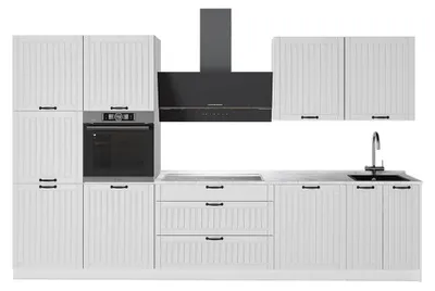 Produktbild von Küchenzeile Vicco Fame-Line Weiß Landhaus/Weiß 340 cm ohne Arbeitsplatte, Model 64646