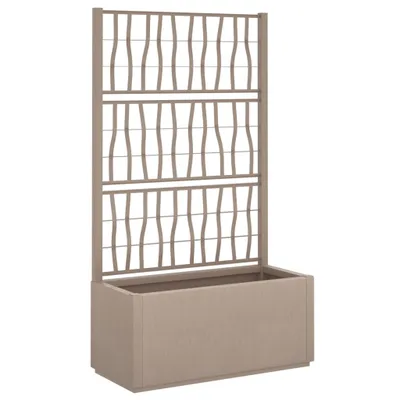 A planter with a trellis on a white background.
