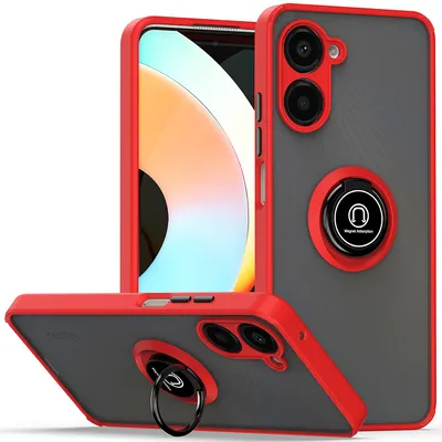 Immagine prodotto di Custodia per Realme 10 Pro 5G opaca traslucida in TPU con supporto ad anello e supporto Rosso