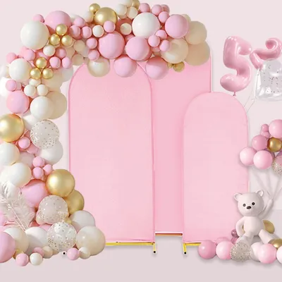 Immagine prodotto di set di coperture per fondali nuziali da 3 pezzi - copertura elastica per arco a U da 4/5/6 piedi, copertura per arco a tutto sesto in rosa, spesso tessuto elastico