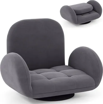 Obrázek produktu pro COSTWAY Otočná podlahová židle s nastavitelným opěradlem a područkami, rozkládací pohovka, podlahová židle s čalouněným sedákem, polohovatelné křeslo šedé barvy