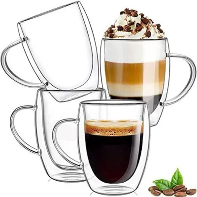 Produktbild von Cappuccino Gläser doppelwandig 350ml 4er-Set mit Griffen Borosilikatglas hitzebeständig