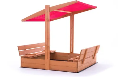 Image de Bac à sable en pin 140 x 140 cm avec toit et bancs