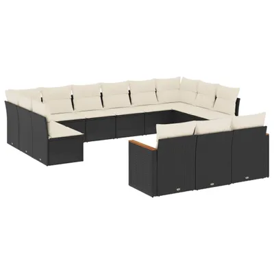 Produktbild von 13-tlg. Garten-Sofagarnitur mit Kissen Schwarz Poly Rattan