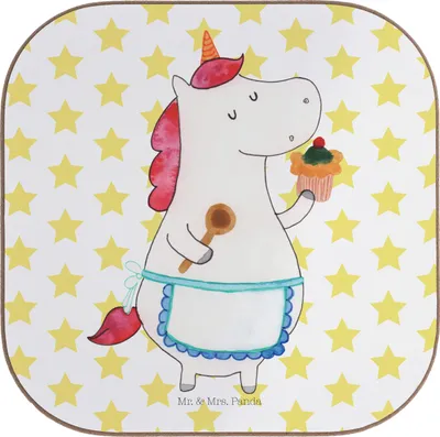 Produktbild von Mr. & Mrs. Panda Untersetzer für Gläser Einhorn Küche - Weiß - Geschenk, Glas, Holzuntersetzer, Coaster, Unicorn, Koch, Tassenuntersetzer, Kuchen, Backen, Torte, Muffin