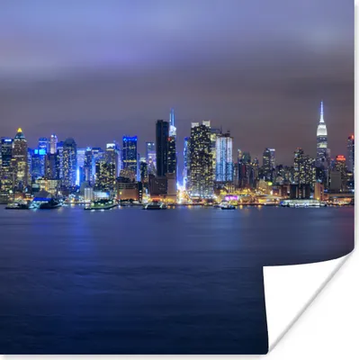 Produktbild von MuchoWow® Poster New York - Skyline - Nacht 50x50 cm - Wohnzimmerdekoration