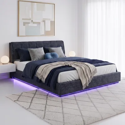Obrázok produktu pre LED posteľ s úložným priestorom 'Tröstiar', látka, 180 x 200 cm, modrá