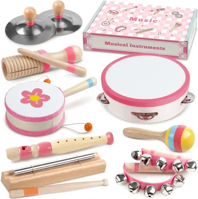 Immagine prodotto di Strumenti musicali per bambini, set da 8 pezzi, in legno, adatti ai più piccoli