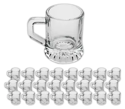 Produktbild von 24 Stück Schnapsgläser aus Glas mit Henkel, Schnapskrüge, Party, Pinnchen, Transparent