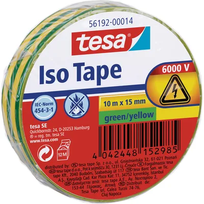 Productafbeelding van tesa 56192-00014-02 Isolatietape, 10 meter x 15 mm, groen/geel