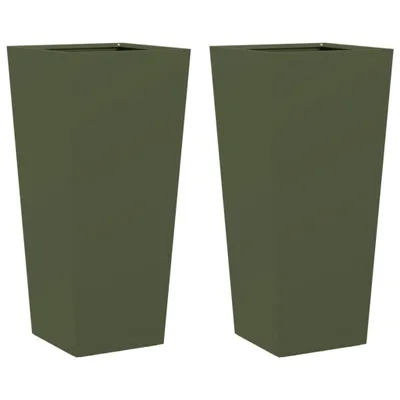 Produktbild von vidaXL Pflanzkübel 2 Stk. Olivgrün 35x35x75 cm Stahl