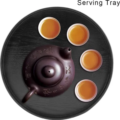 Imagen del producto de Bandeja redonda de madera natural para servir, plato de madera, para servir té, alimentos, bebidas y agua. Diámetro: 33 cm