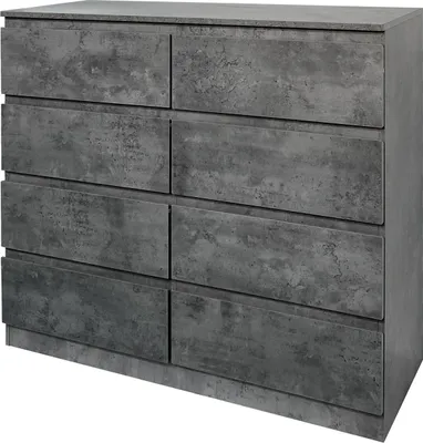 A dresser with eight drawers against a light gray background.