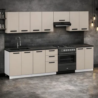 Produktbild von ULWEHOME Küchenmöbel Küchenmöbel-Set Küche Mediolan 280 cm | Unterschrank - Regal - Arbeitsplatte - Küchenzeile - neue Küche | Kaschmir 2,8 m