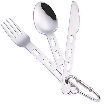 Productafbeelding van 3-Piece RVS Camping Bestekset met Carabiner