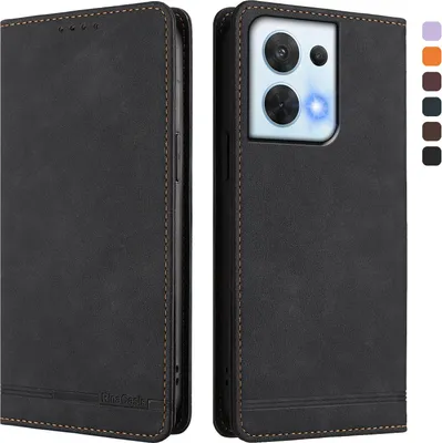 Image de Etui pour Oppo Reno8 5G, étui rétro en cuirPolyuréthaneavec support et fentes pour cartes de crédit Noir