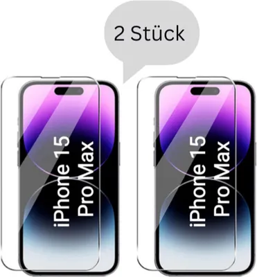 Produktbild von CLM-Tech 2er Set Schutzfolie kompatibel mit iPhone 15 Pro Max Panzerfolie Panzerglas Crystal Clear Displayschutz 9H Glas Displayfolie Schutzglas - Unterstützt Fingerabdruck-ID - Folie kristallklar 2X Stück