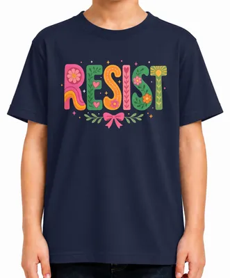 Produktbild von RESIST Groovy Retro Blumen Hippie Feminismus Flower Sarkasmus Kinder T-Shirt, Navy, 116