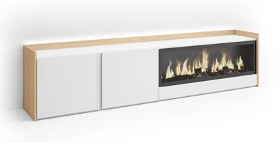 Immagine prodotto di Mobili TV effetto legno Bianco Rovere 212x35x50cm camino effetto fuoco