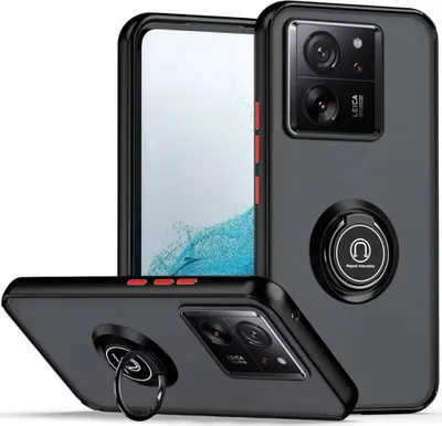 Produktbild von Hülle für Xiaomi 13T /13T Pro / Redmi K60 Ultra Ring Halter Ständer Matte Transluzent TPU Bumper Stoßfest Schutzhülle Schwarz Rot
