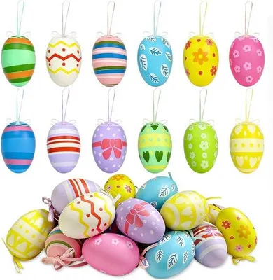 Produktbild von Plastik-Eier-Set – Farbenfrohes Wanddekoration – Pflanzliche Motive – Eier für Ostern und Blumenstrauß