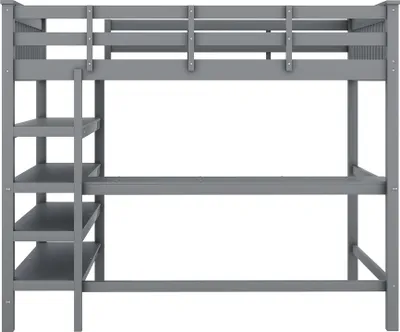 Produktbild von Flieks Hochbett mit Schreibtisch und Regalen, Etagenbett 140x200cm mit Lattenrost für Jugend Kinder, ohne Stuhl Jugendbett